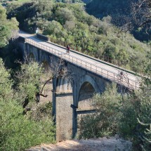 Jutta pedaling on a viaduct